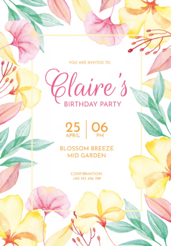 Desain undangan dengan motif bunga-bunga warna-warni